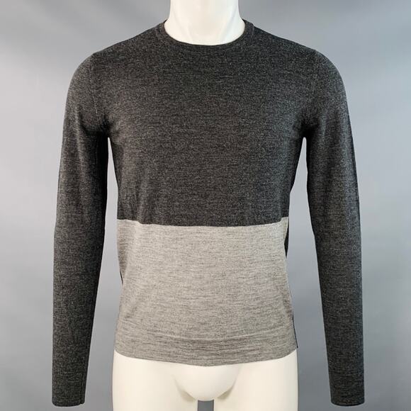 BALENCIAGA Size S Grey Charcoal Two Toned Wool Crew Neck Pullover - Picture 1 of 4